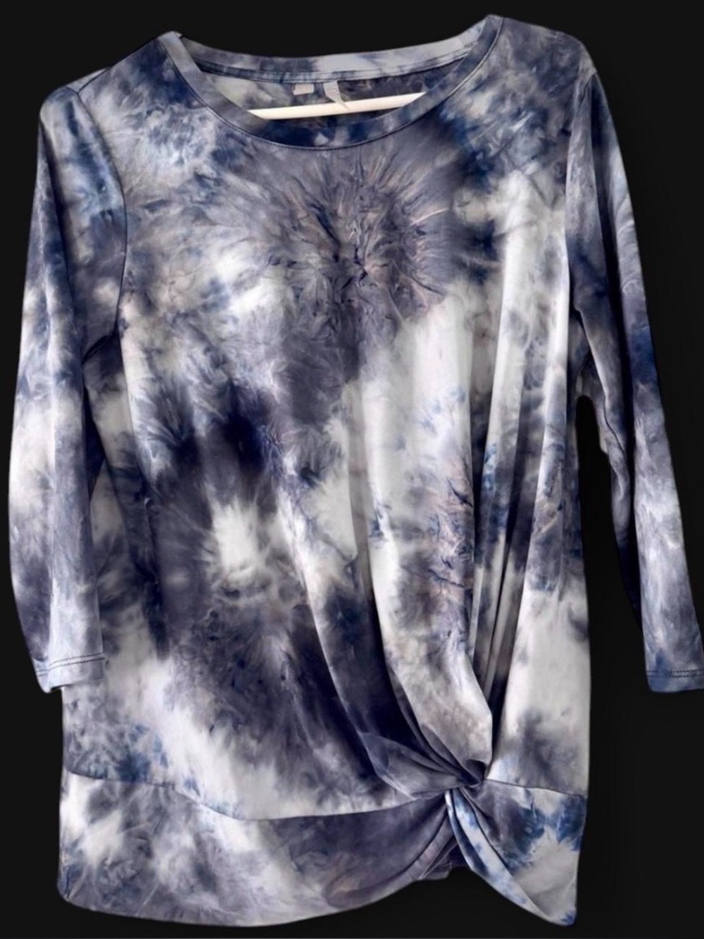 Womens Velvet Long Sleeve Shirt size M Tie Dye Hippie Pullover Silver Gray Blue